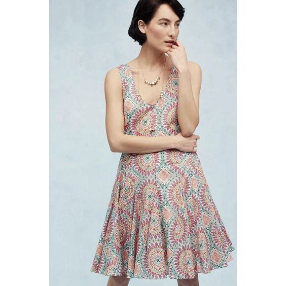 HD in Paris Anthropologie South Island Medallion Print Fit and Flare Dress Sz 12 - Picture 1 of 12